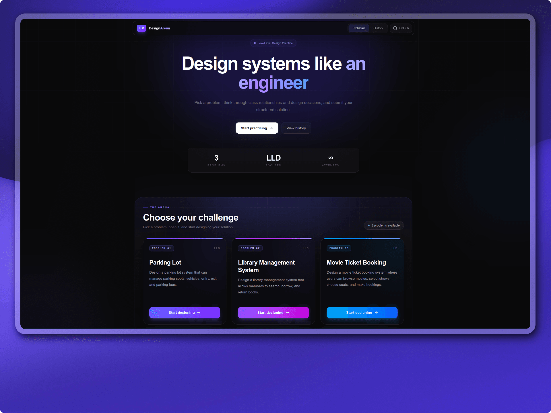 DesignArena interface showing a structured design submission and rubric feedback